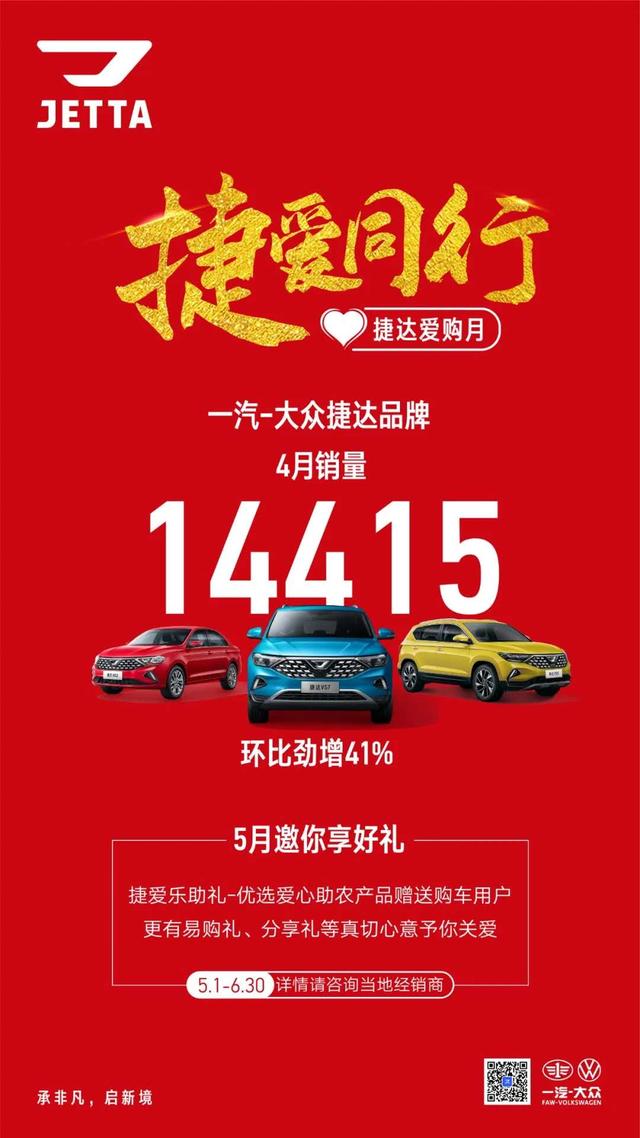 捷达4月售出超1.4万辆新车 5月开启爱购月